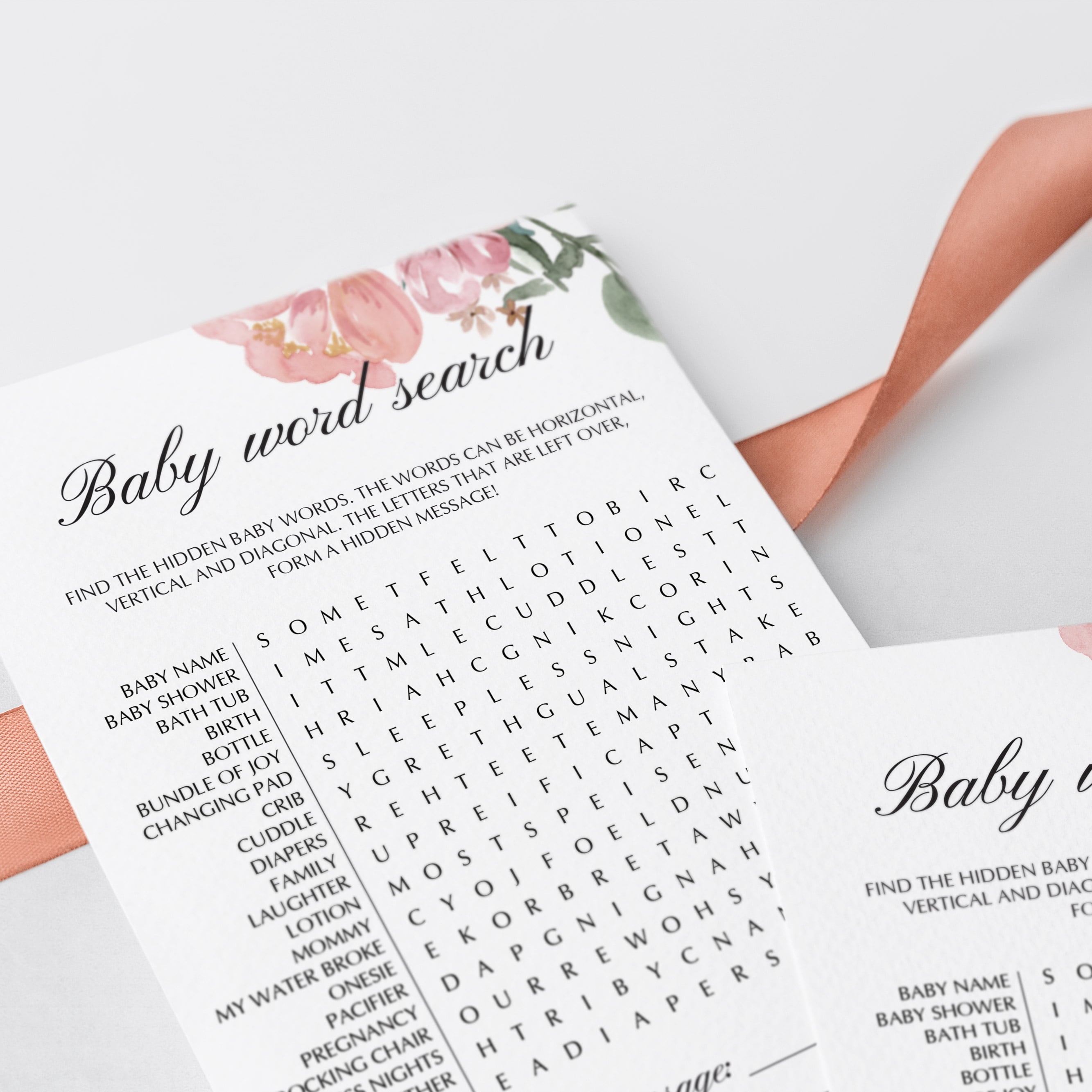 Printable baby shower word search game floral by LittleSizzle