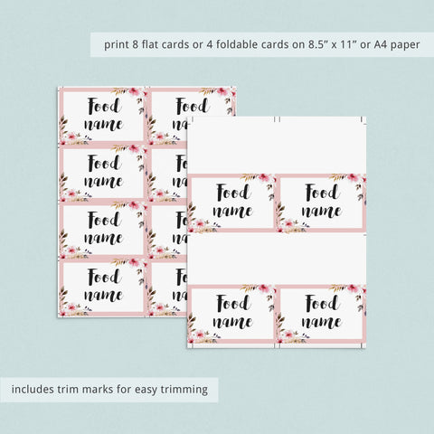 Pink floral Food Label Cards editable template Instant download