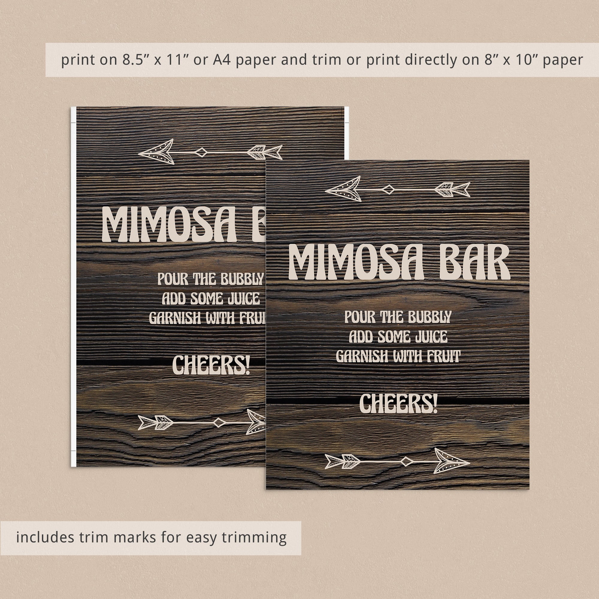 Printable mimosa bar sign with dark wood background by LittleSizzle