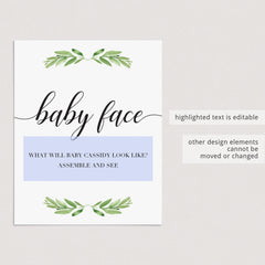 Editable green baby shower games baby faces template by LittleSizzle