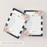 New Baby Wishes Card for Baby Shower - Navy and Gold