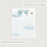 Up in the air printable gift list by LittleSizzle