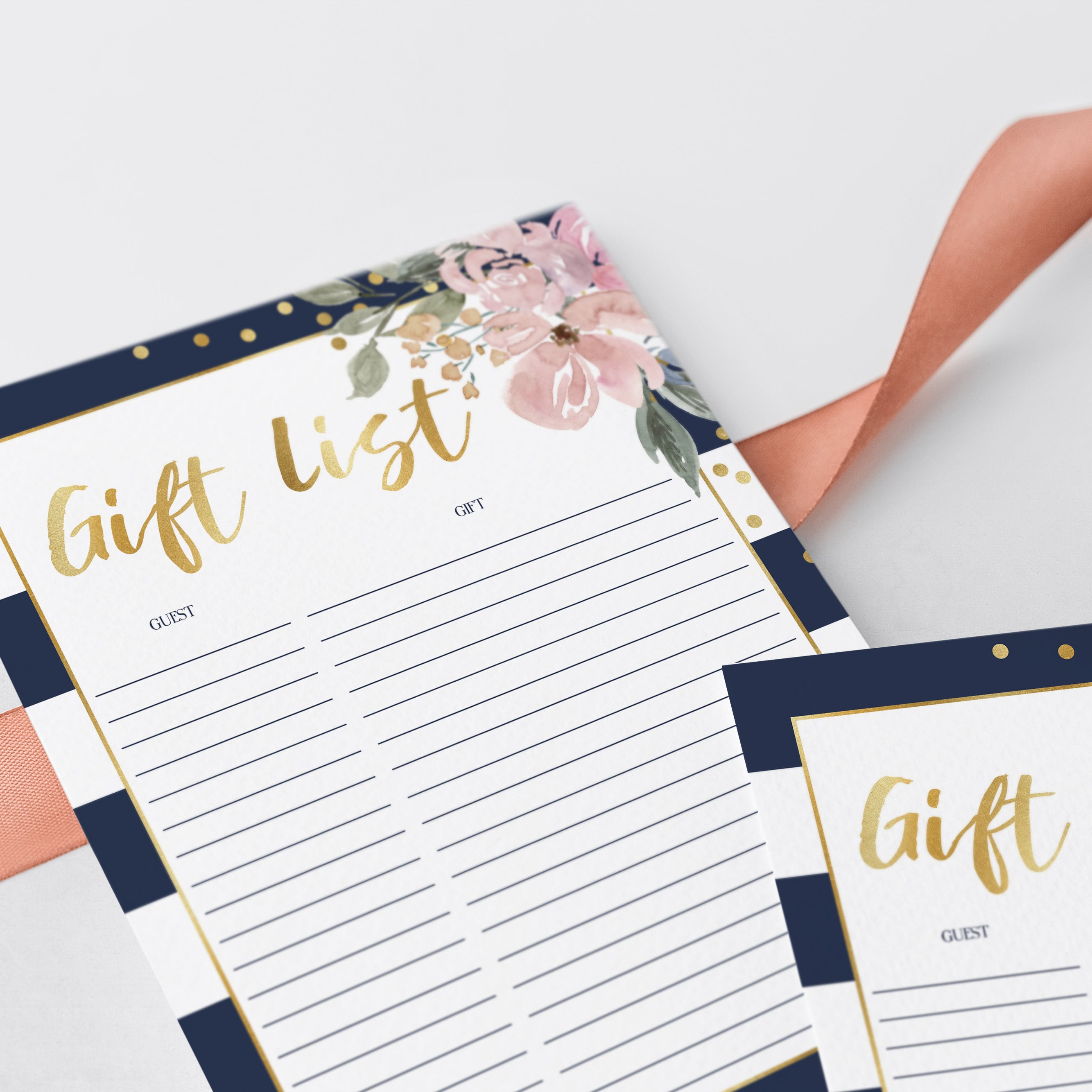 Printable gold navy and pink gift list by LittleSizzle