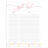 Cute gift list printable pink and yellow by LittleSizzle