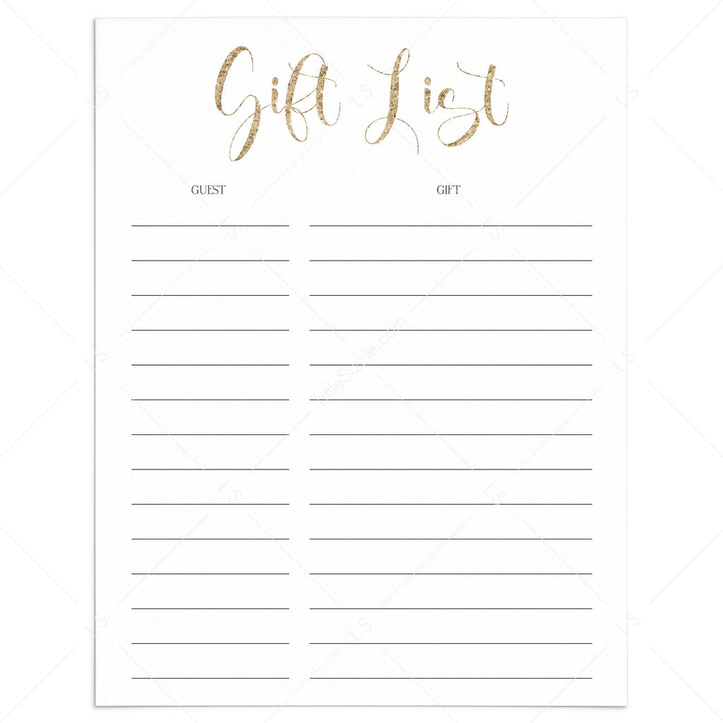 Gold Calligraphy Gift List printable | Instant download PDF & JPG ...