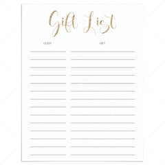Calligraphy Gold Gift List Instant Download by LittleSizzle
