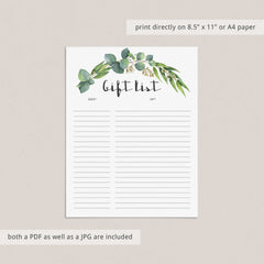 Instant download guest and gift checklist printable by LittleSizzle