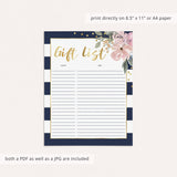 Printable Gift and Guest List, Thank You Notecards and Tags Bohemian Theme