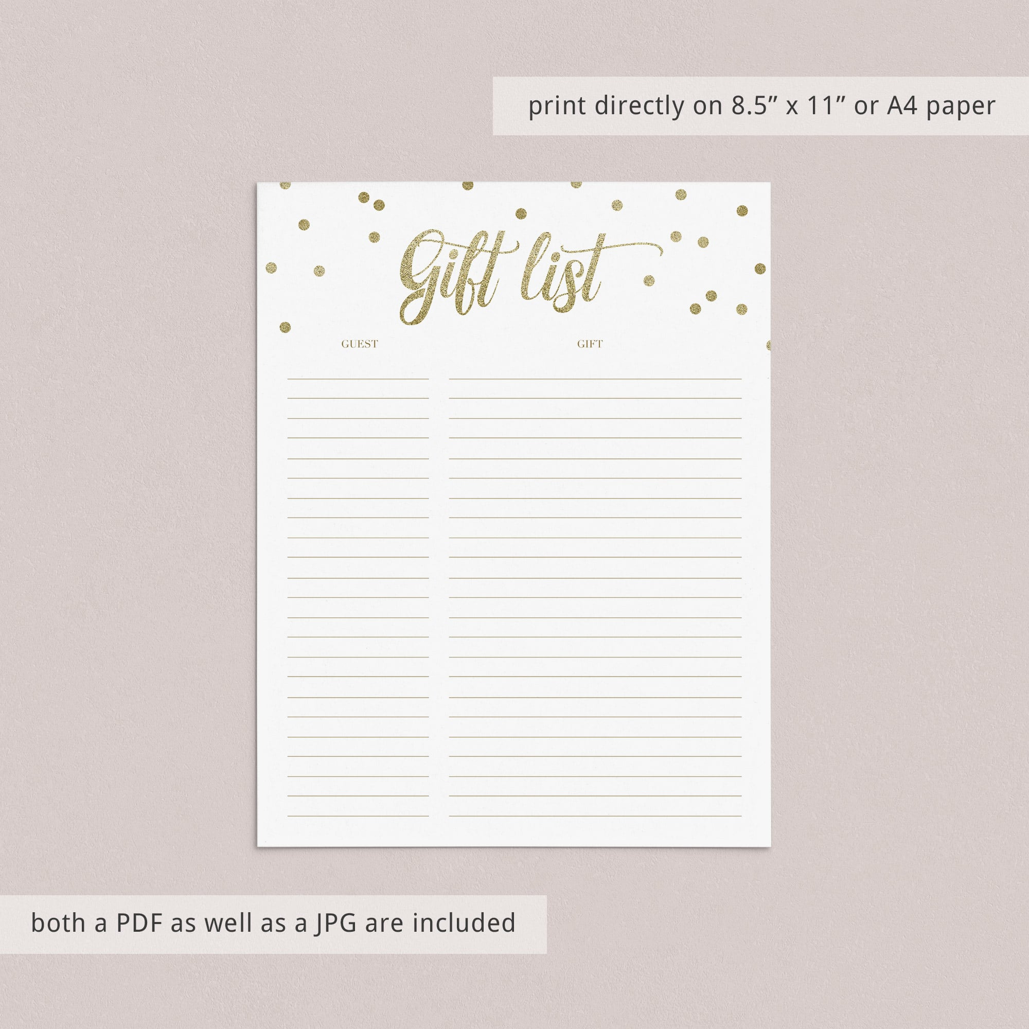 Gold foil gift list printable by LittleSizzle