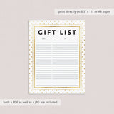 Printable Gift List with Gold Polka Dots