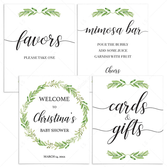 Printable green baby shower decor package