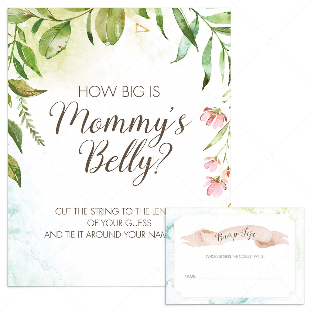 Watercolor Garden Baby Shower Game How Big is Mommy s Belly