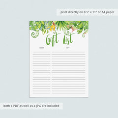 Instant download green baby party gift list by LittleSizzle