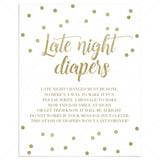 Late night diapers printable for gold themed baby shower by LittleSizzle