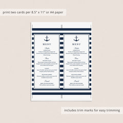 Nautical dinner party menu cards printable by LittleSizzle