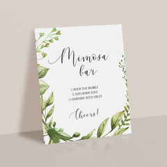 Printable Mimosa Sign with Watercolor Leaves