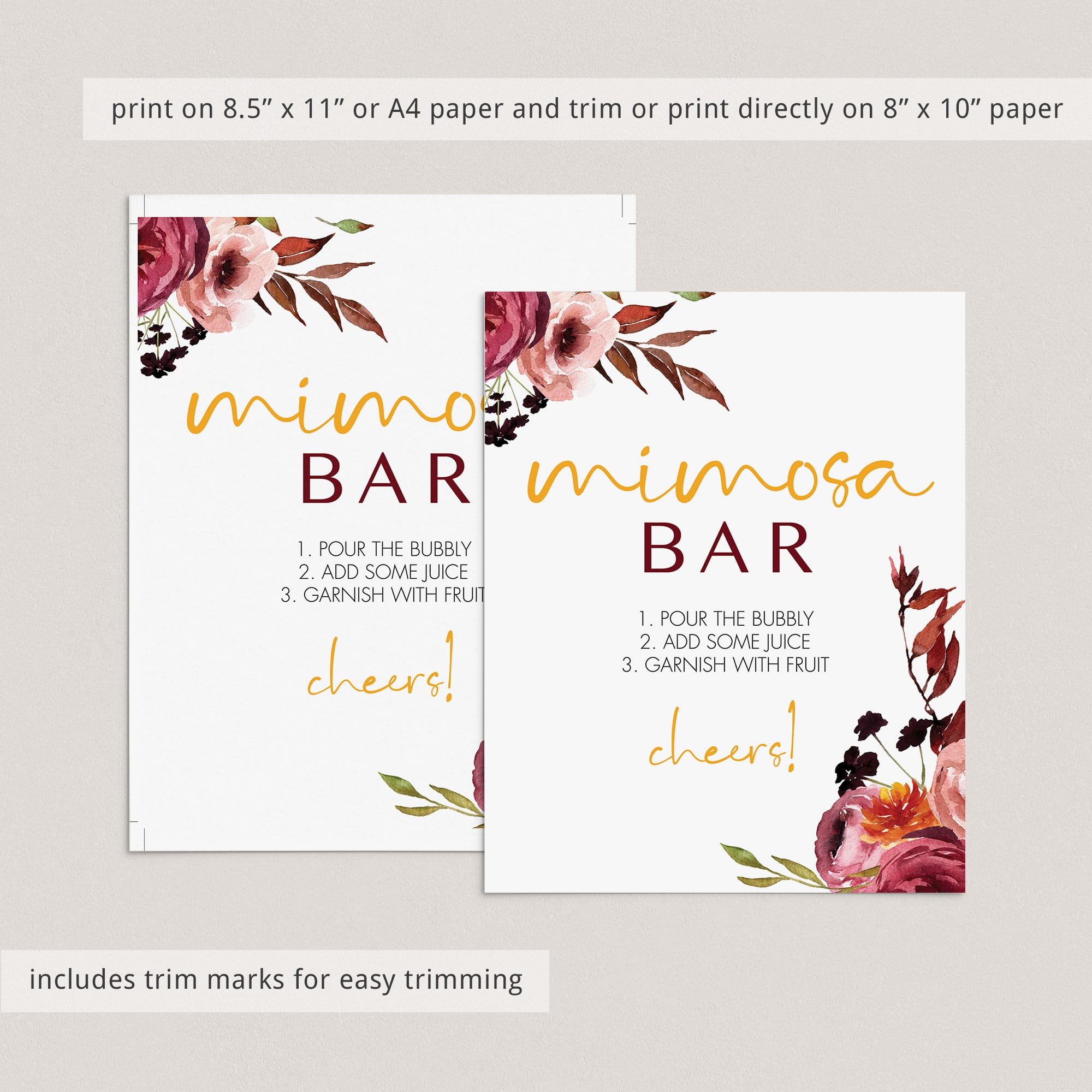 Instant download mimosa bar sign boho chic flowers by LittleSizzle