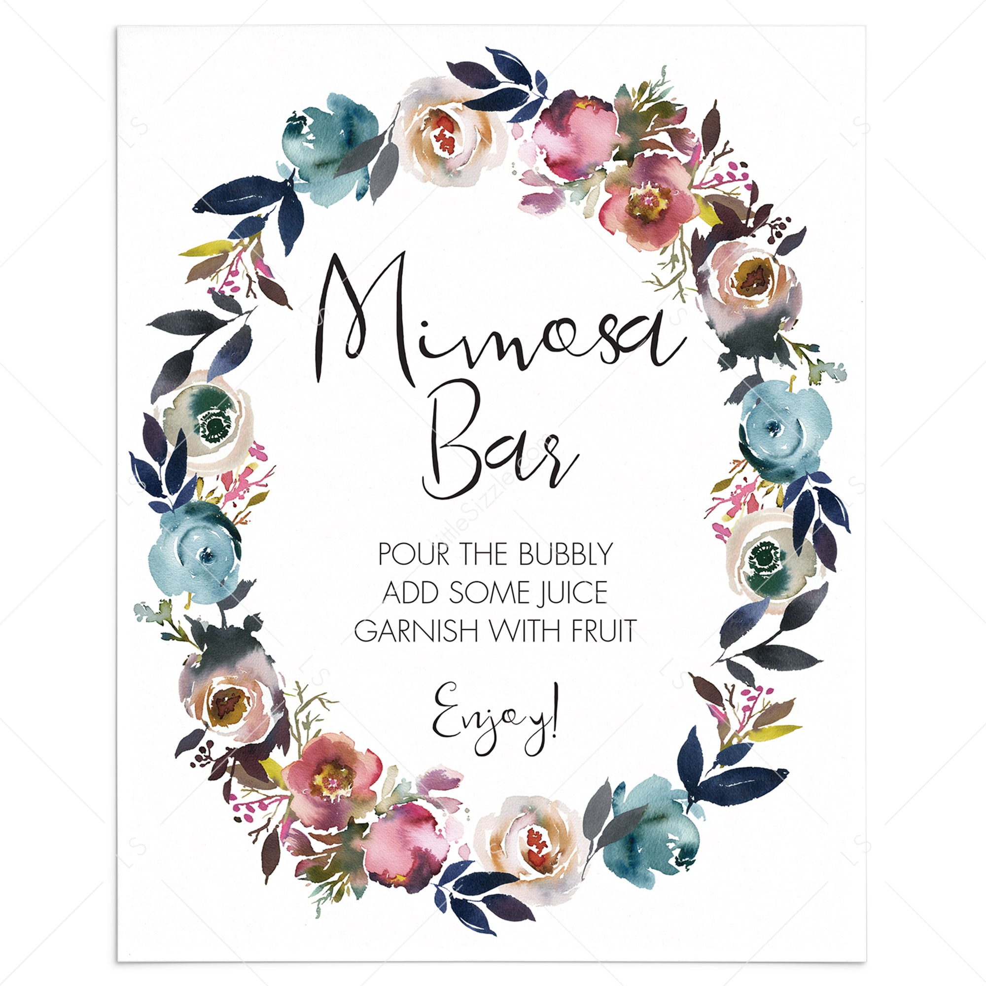 Floral wreath mimosa sign printable by LittleSizzle