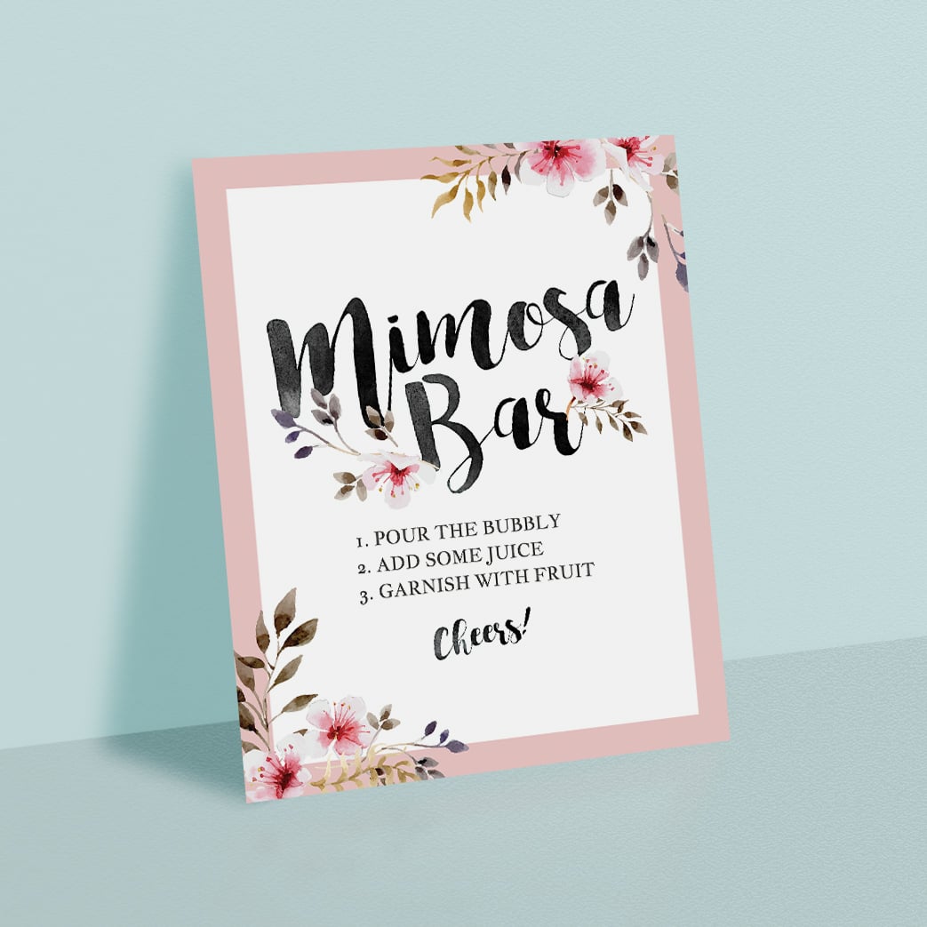 Blush Floral Mimosa Bar sign printable | Instant download PDF and JPG