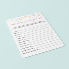 Printable Rainbow Baby Shower Game Who Knows Mommy Best