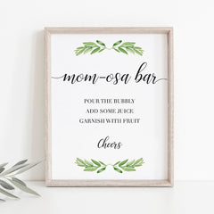 Momosa Sign for Greenery Themed Baby Shower Printable