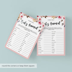 Blush Floral Baby Shower Game Name That Baby Animal