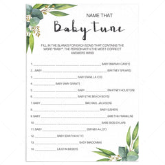 Guess the baby song game card printable by LittleSizzle