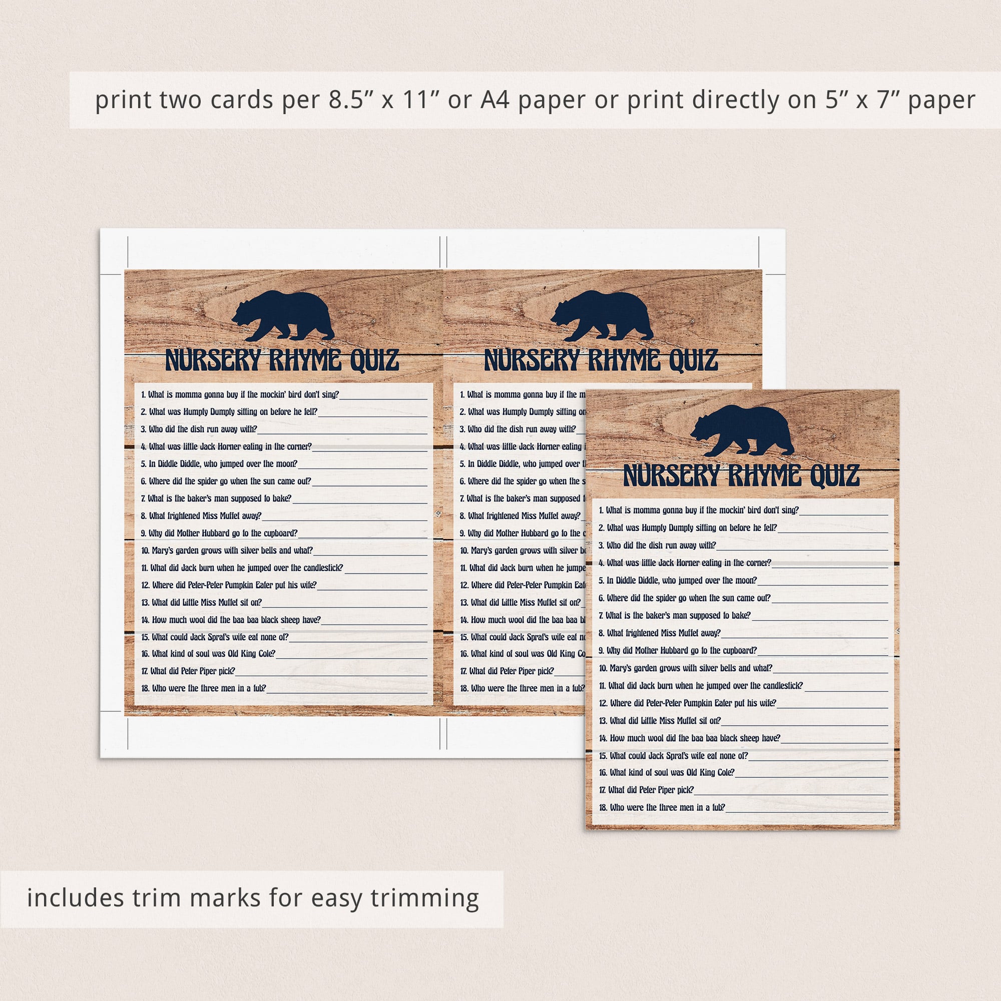 Wood baby bear shower game printable by LittleSizzle