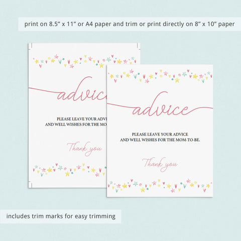 Printable girl baby shower Advice Sign | Instant download pink decor ...