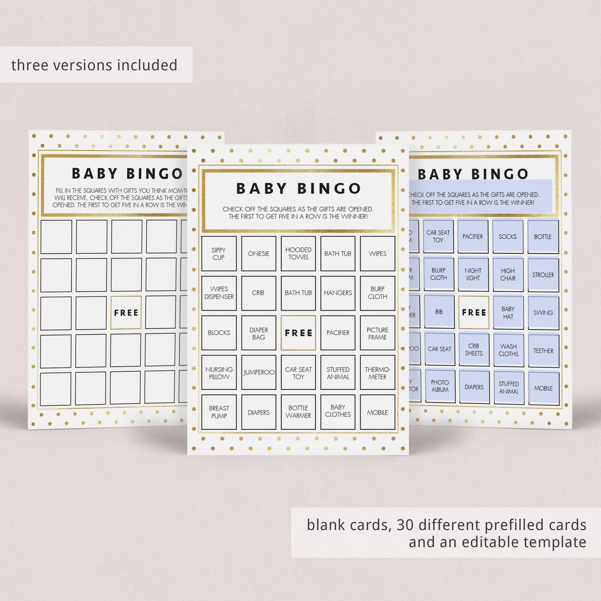 Baby shower bingo cards gold and white by LittleSizzle