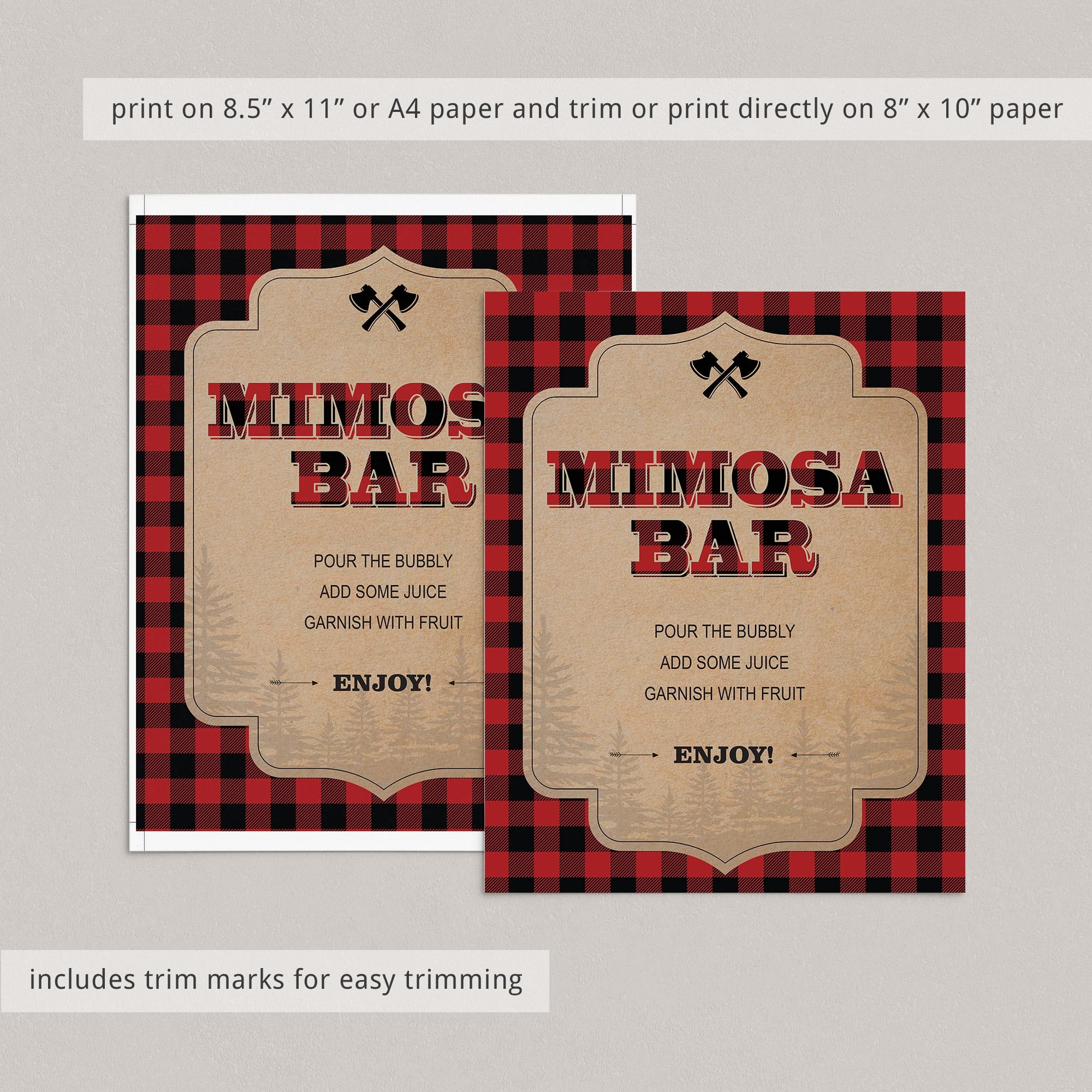Mimosa table sign lumberjack party by LittleSizzle