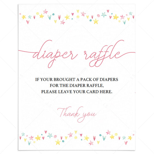 Printable diaper raffle sign for girl baby shower by LittleSizzle