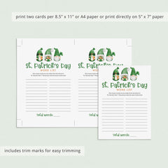 St Patrick's Game for Kids Printable Word List