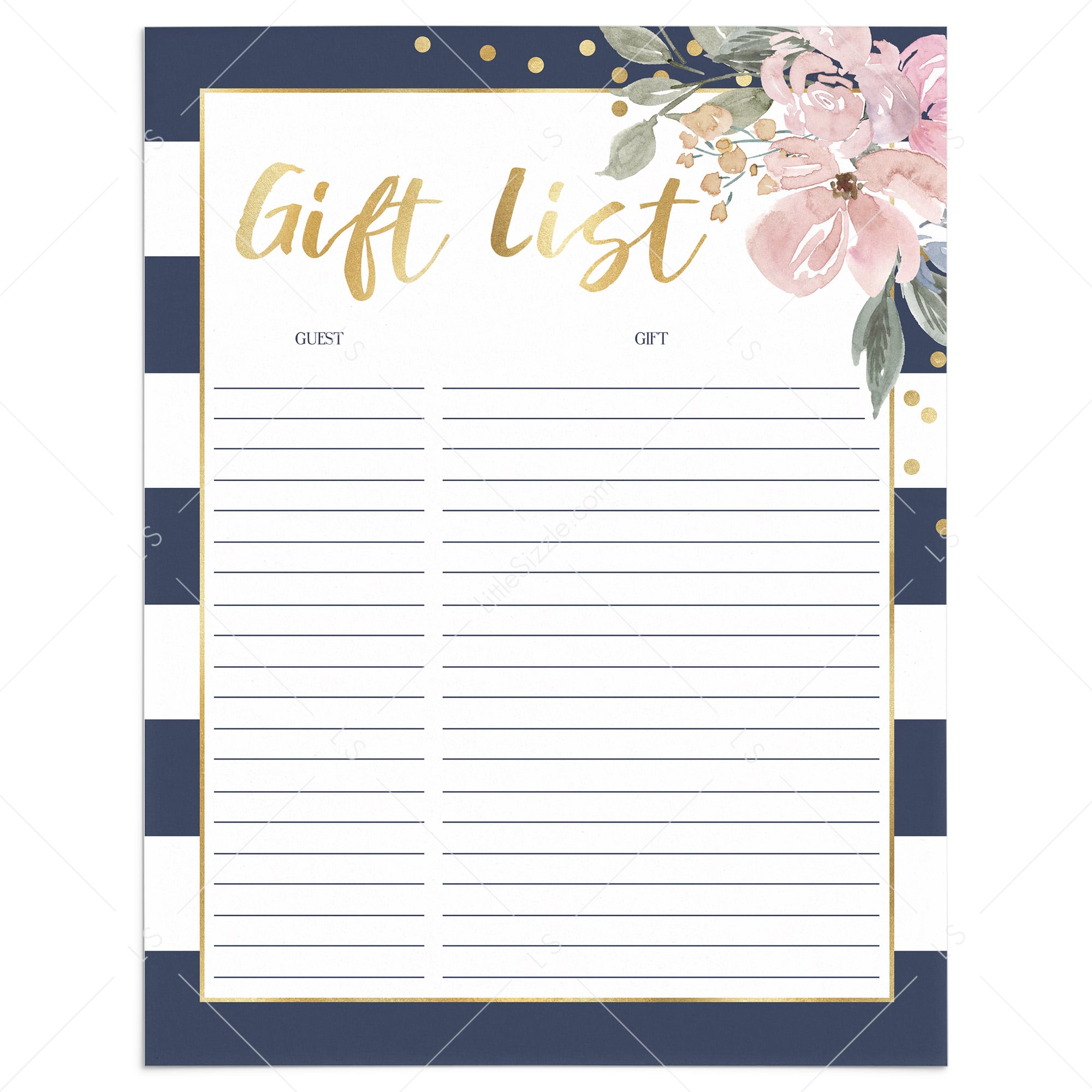 Printable navy and pink gift list by LittleSizzle