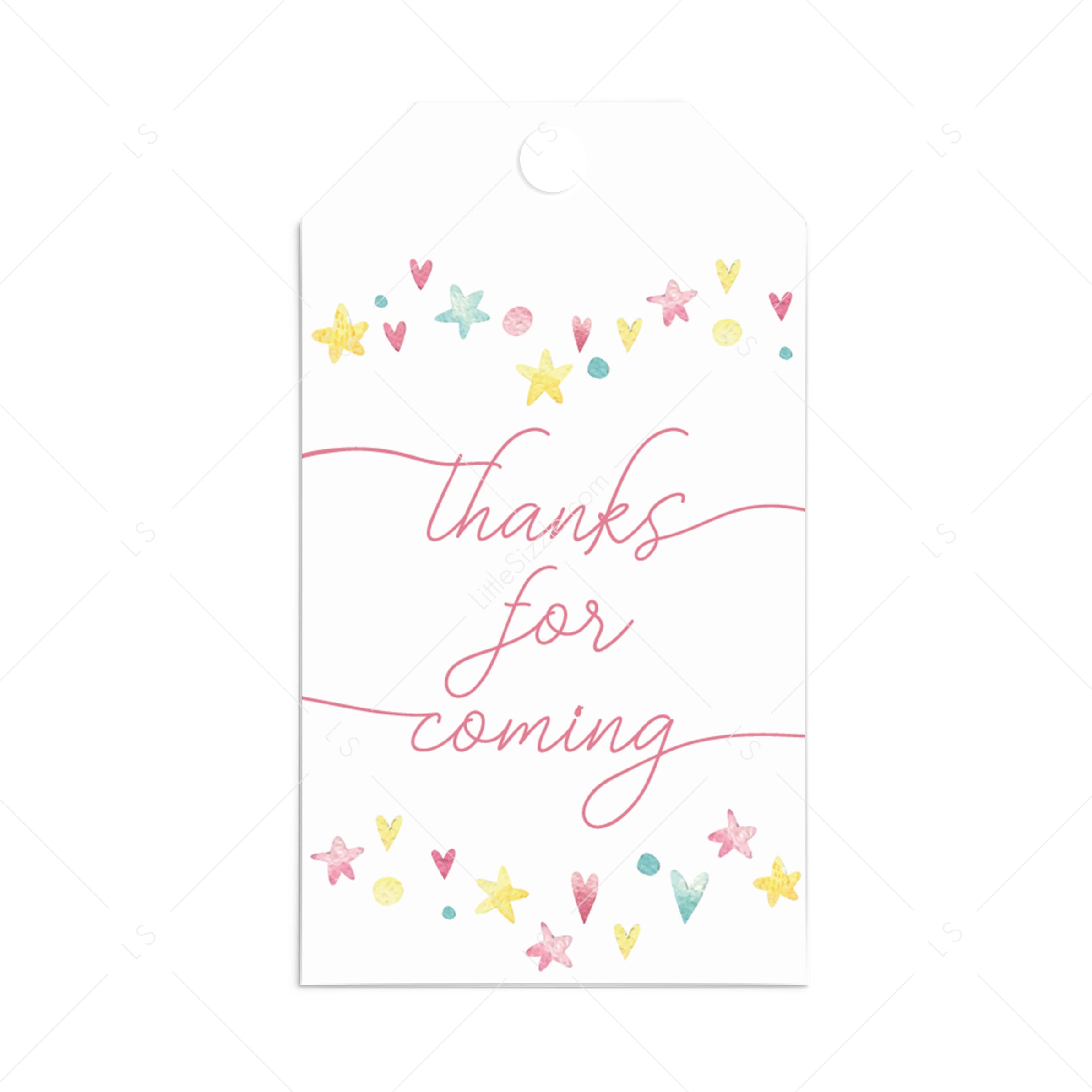 Printable pink thanks for coming tag by LittleSizzle
