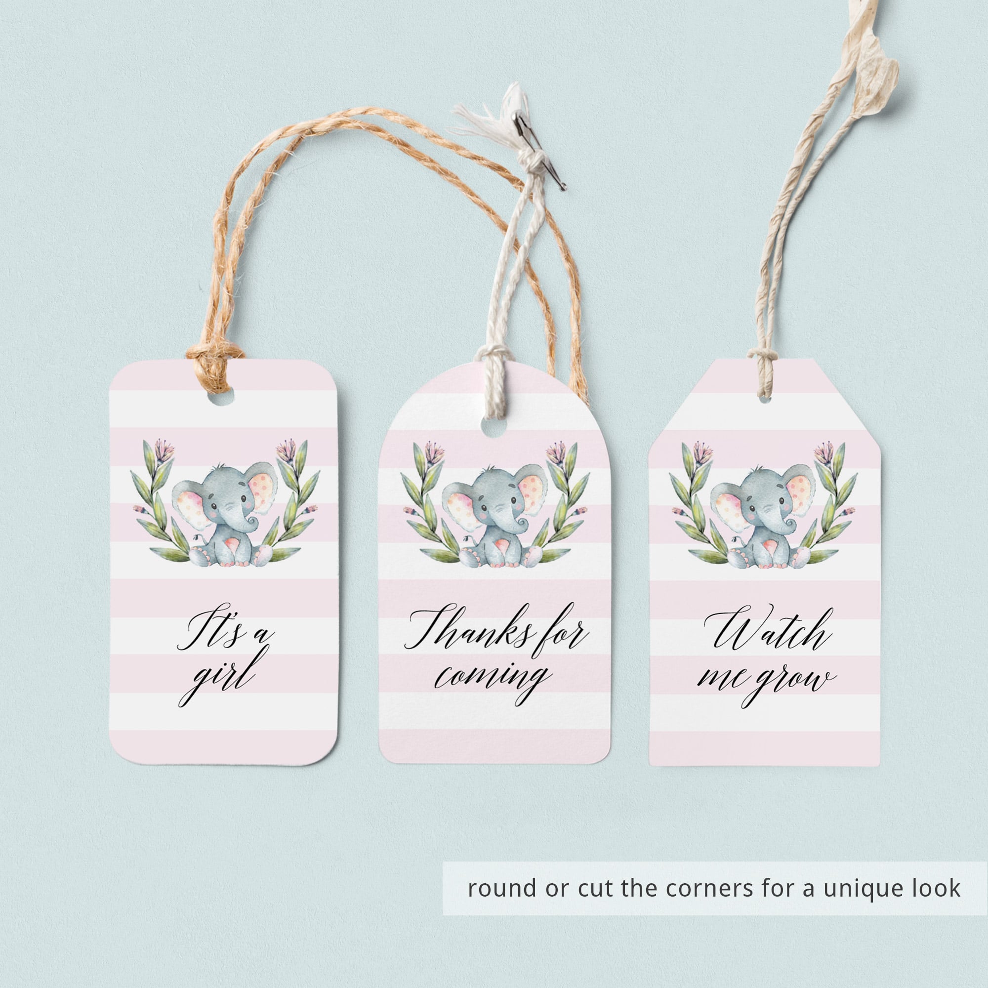 Watercolor elephant favor tag template by LittleSizzle