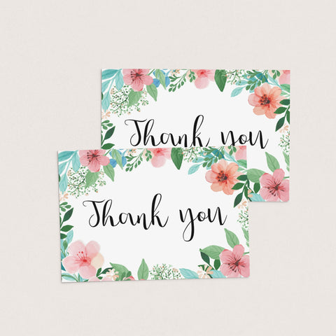 Printable Thank You Cards Watercolor Floral | Flat & Folded template ...