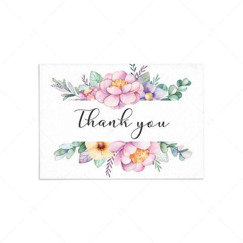 Printable Thank You card with pink flowers | Instant download flat and ...