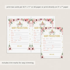 Printable Baby Shower Statistics Game Pink and Gold Unicorn