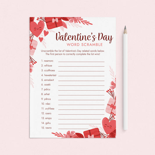 Printable Valentine's Day Word Scramble Game by LittleSizzle