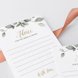 Gold And Green Wedding Advice Cards Printable