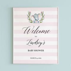 Pink Elephant Party Welcome Sign Template