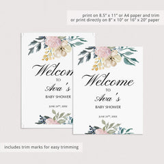 Printable Floral Watercolor Shower Decor Package