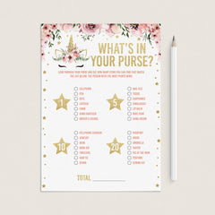 Pink and gold babyshower game what's in your purse hunt by LittleSizzle