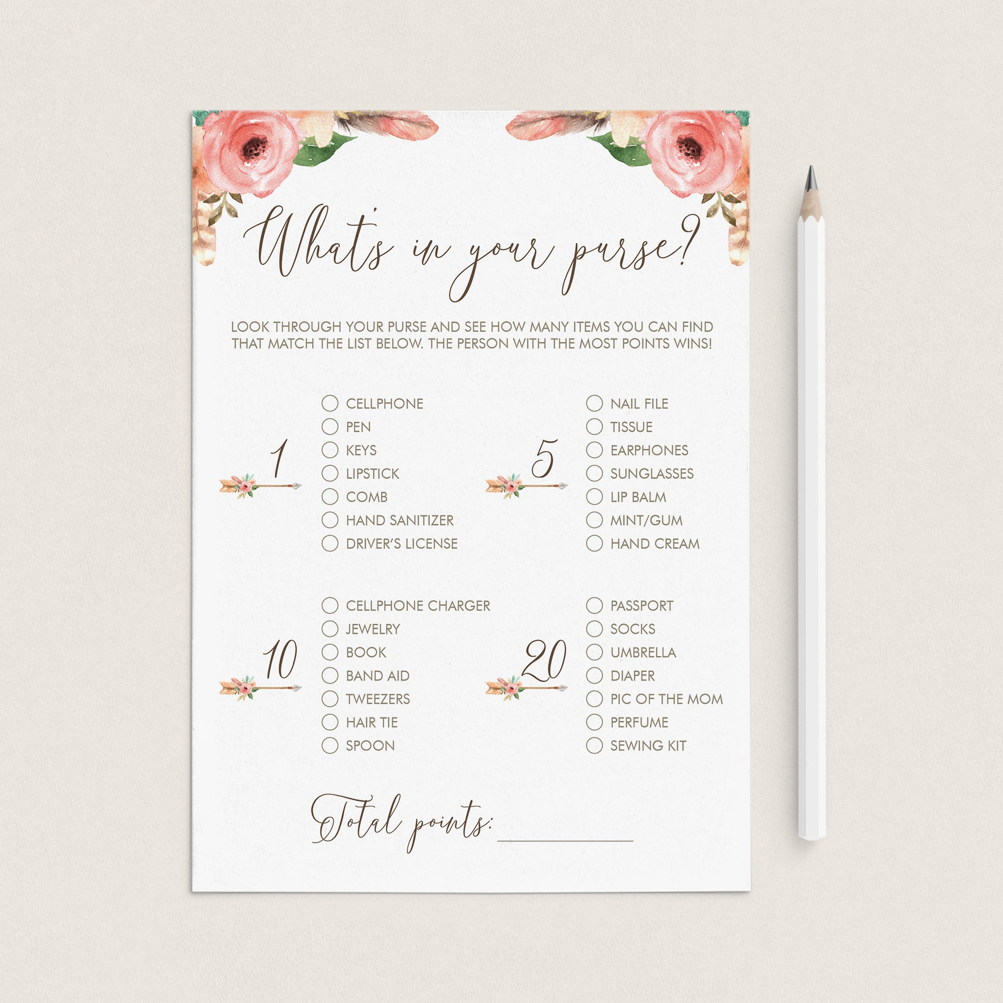 Whats In Your Purse Baby Shower Game Instant Download by LittleSizzle