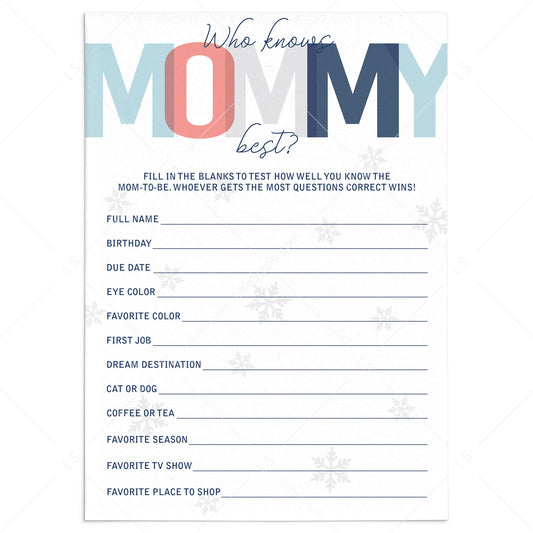 Winter baby game who knows mommy best printable by LittleSizzle
