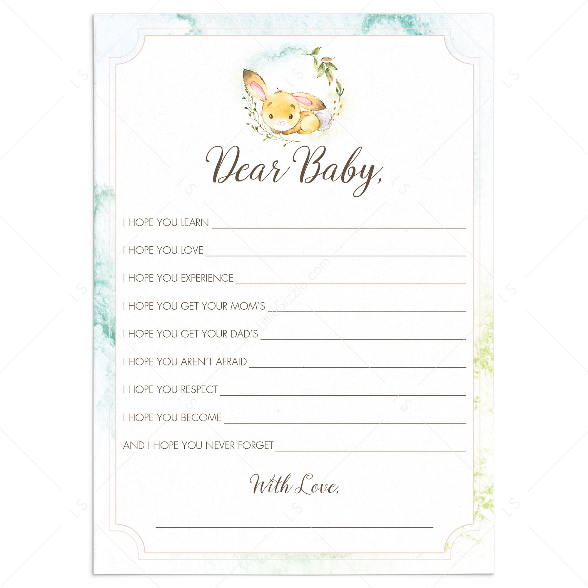 Dear baby bunny shower printable by LittleSizzle