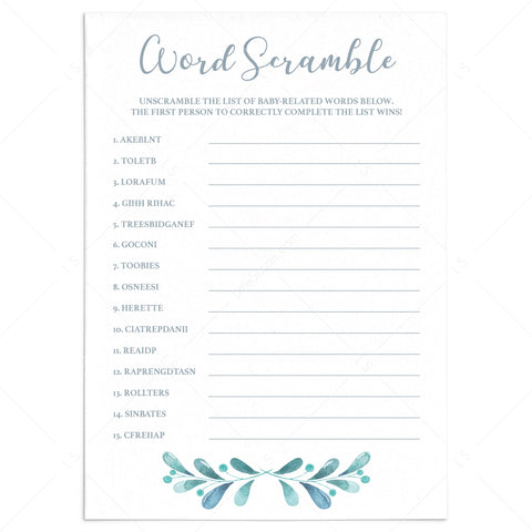 Baby Shower Word Scramble Game with Answers Printable – LittleSizzle