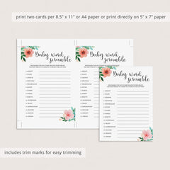 Watercolor floral baby shower game printable by LittleSizzle