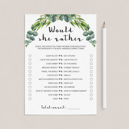 Printable would she rather game for gender neutral baby shower by LittleSizzle